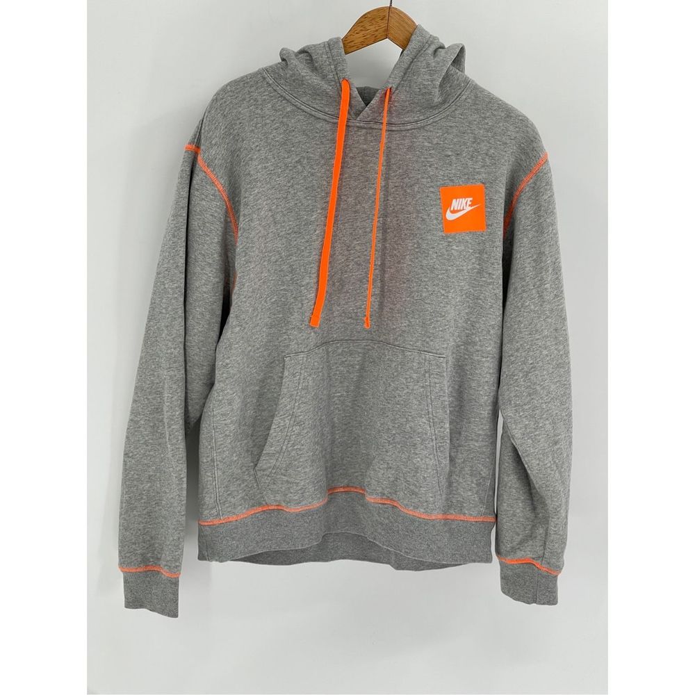 Nike Hoodie Sweatshirt‎ Men's Large Just Do It Gray Orange Block JDI Pullover
